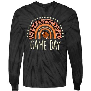 Leopard Rainbow American Football Game Day Sport Women Tie-Dye Long Sleeve Shirt