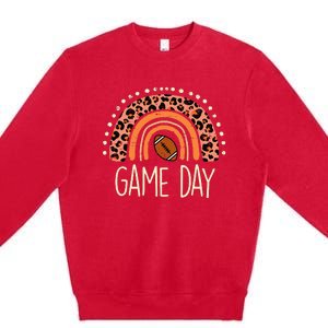 Leopard Rainbow American Football Game Day Sport Women Premium Crewneck Sweatshirt