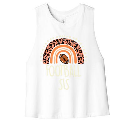 Leopard Rainbow American Football Sis Family Matching Gift Women's Racerback Cropped Tank