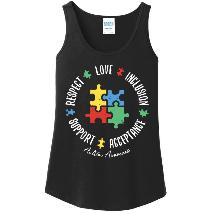 Love Respect Acceptance Support Autism Awareness Ladies Essential Tank