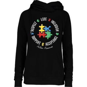 Love Respect Acceptance Support Autism Awareness Womens Funnel Neck Pullover Hood