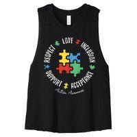 Love Respect Acceptance Support Autism Awareness Women's Racerback Cropped Tank