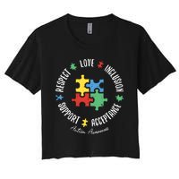 Love Respect Acceptance Support Autism Awareness Women's Crop Top Tee