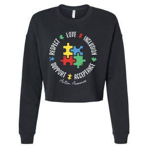 Love Respect Acceptance Support Autism Awareness Cropped Pullover Crew