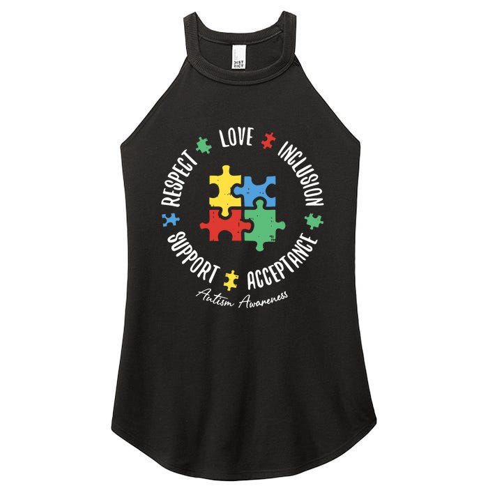 Love Respect Acceptance Support Autism Awareness Women's Perfect Tri Rocker Tank