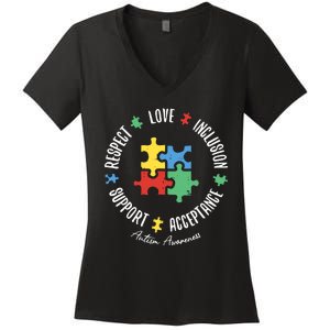 Love Respect Acceptance Support Autism Awareness Women's V-Neck T-Shirt