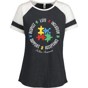 Love Respect Acceptance Support Autism Awareness Enza Ladies Jersey Colorblock Tee