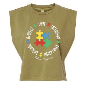 Love Respect Acceptance Support Autism Awareness Garment-Dyed Women's Muscle Tee