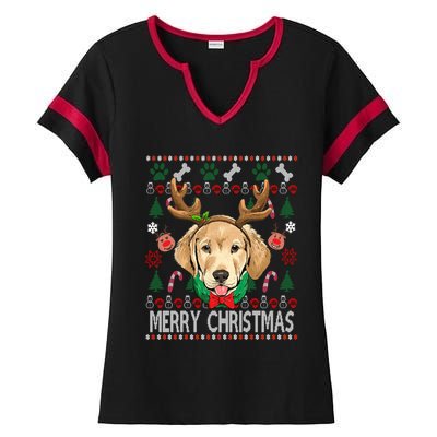 Labrador Retriever Antlers Christmas Xmas Gift For Girls Funny Gift Ladies Halftime Notch Neck Tee