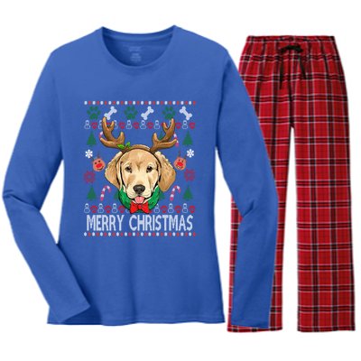 Labrador Retriever Antlers Christmas Xmas Gift For Girls Funny Gift Women's Long Sleeve Flannel Pajama Set 