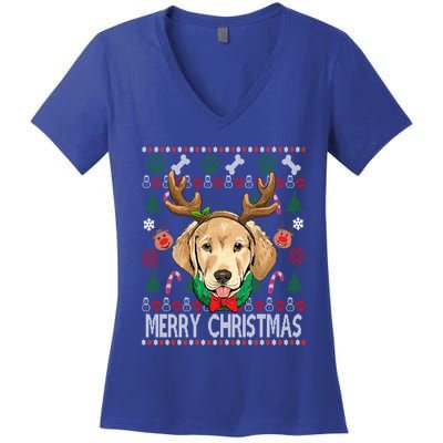 Labrador Retriever Antlers Christmas Xmas Gift For Girls Funny Gift Women's V-Neck T-Shirt