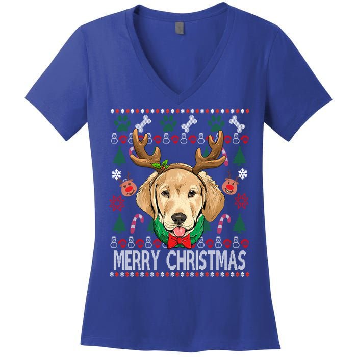 Labrador Retriever Antlers Christmas Xmas Gift For Girls Funny Gift Women's V-Neck T-Shirt