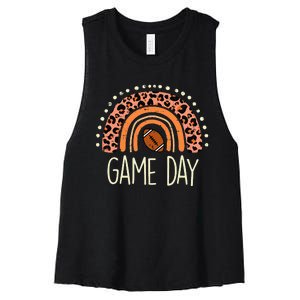 Leopard Rainbow American Football Game Day Sport Women's Racerback Cropped Tank