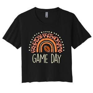 Leopard Rainbow American Football Game Day Sport Women's Crop Top Tee