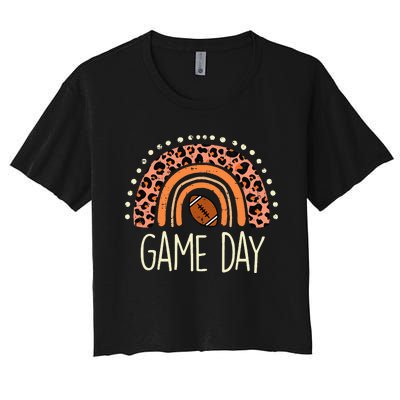 Leopard Rainbow American Football Game Day Sport Women's Crop Top Tee