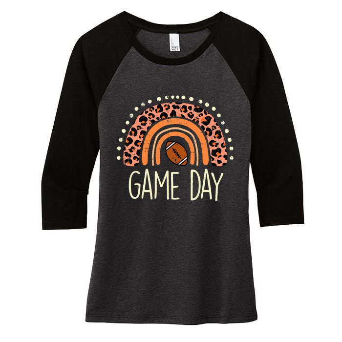 Leopard Rainbow American Football Game Day Sport Women's Tri-Blend 3/4-Sleeve Raglan Shirt