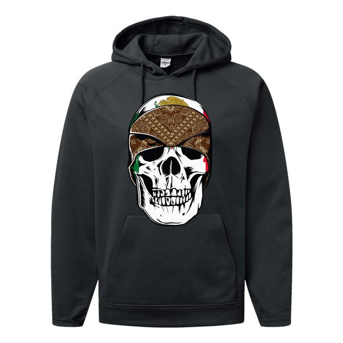 Low Rider Art Brown Bandana Aztec Skull Chicano Pride La Og Performance Fleece Hoodie