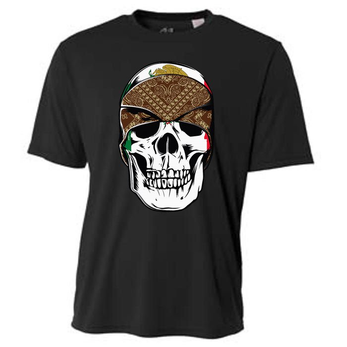 Low Rider Art Brown Bandana Aztec Skull Chicano Pride La Og Cooling Performance Crew T-Shirt