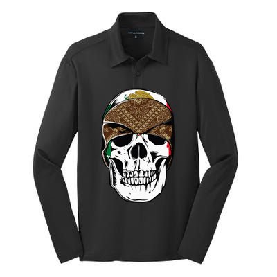 Low Rider Art Brown Bandana Aztec Skull Chicano Pride La Og Silk Touch Performance Long Sleeve Polo