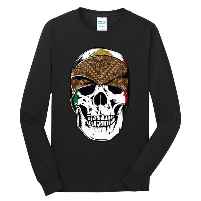 Low Rider Art Brown Bandana Aztec Skull Chicano Pride La Og Tall Long Sleeve T-Shirt