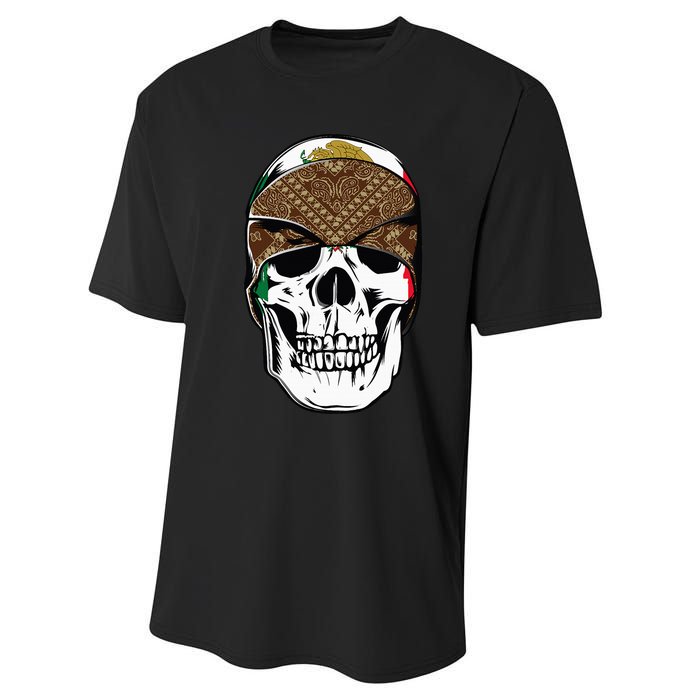 Low Rider Art Brown Bandana Aztec Skull Chicano Pride La Og Performance Sprint T-Shirt