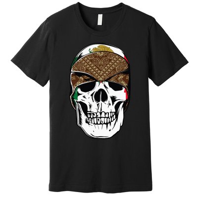 Low Rider Art Brown Bandana Aztec Skull Chicano Pride La Og Premium T-Shirt