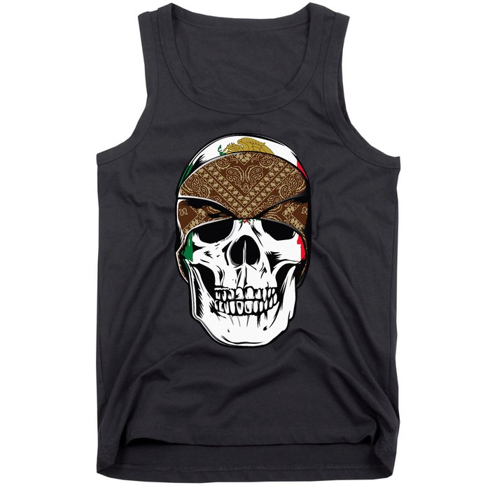 Low Rider Art Brown Bandana Aztec Skull Chicano Pride La Og Tank Top