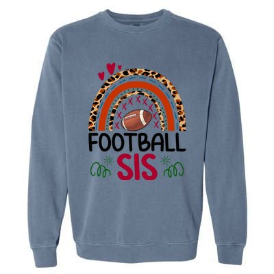 Leopard Rainbow American Football Sis Family Matching Sister Gift Garment-Dyed Sweatshirt