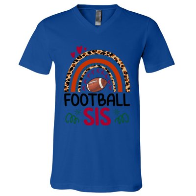 Leopard Rainbow American Football Sis Family Matching Sister Gift V-Neck T-Shirt