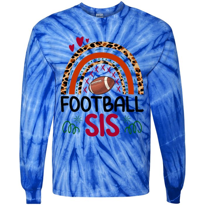 Leopard Rainbow American Football Sis Family Matching Sister Gift Tie-Dye Long Sleeve Shirt