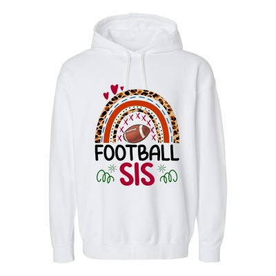 Leopard Rainbow American Football Sis Family Matching Sister Gift Garment-Dyed Fleece Hoodie