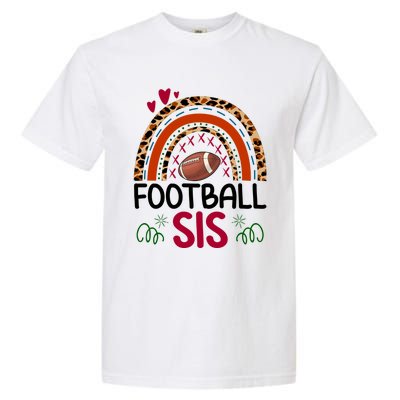 Leopard Rainbow American Football Sis Family Matching Sister Gift Garment-Dyed Heavyweight T-Shirt