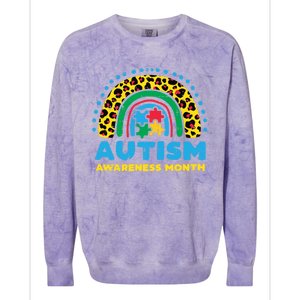 Leopard Rainbow Autism Awareness Month Teacher Gift Colorblast Crewneck Sweatshirt