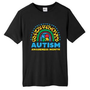 Leopard Rainbow Autism Awareness Month Teacher Gift Tall Fusion ChromaSoft Performance T-Shirt