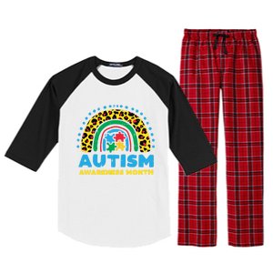 Leopard Rainbow Autism Awareness Month Teacher Gift Raglan Sleeve Pajama Set