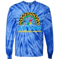 Leopard Rainbow Autism Awareness Month Teacher Gift Tie-Dye Long Sleeve Shirt