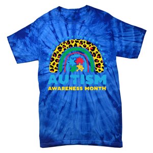 Leopard Rainbow Autism Awareness Month Teacher Gift Tie-Dye T-Shirt