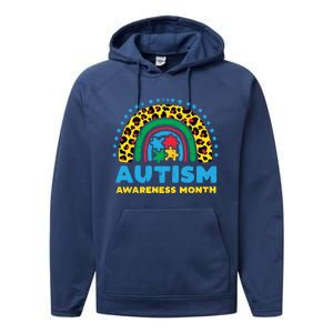 Leopard Rainbow Autism Awareness Month Teacher Gift Performance Fleece Hoodie