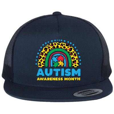 Leopard Rainbow Autism Awareness Month Teacher Gift Flat Bill Trucker Hat