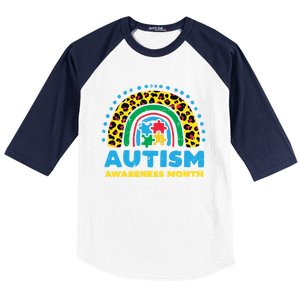 Leopard Rainbow Autism Awareness Month Teacher Gift Baseball Sleeve Shirt