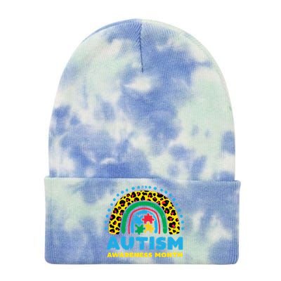 Leopard Rainbow Autism Awareness Month Teacher Gift Tie Dye 12in Knit Beanie