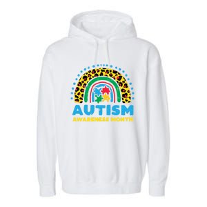 Leopard Rainbow Autism Awareness Month Teacher Gift Garment-Dyed Fleece Hoodie