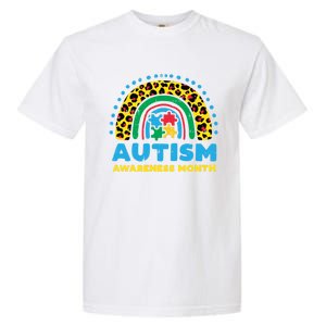 Leopard Rainbow Autism Awareness Month Teacher Gift Garment-Dyed Heavyweight T-Shirt