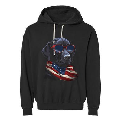 Labrador Retriever American Flag USA Tee 4th July Gifts Garment-Dyed Fleece Hoodie