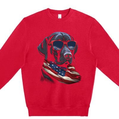 Labrador Retriever American Flag USA Tee 4th July Gifts Premium Crewneck Sweatshirt