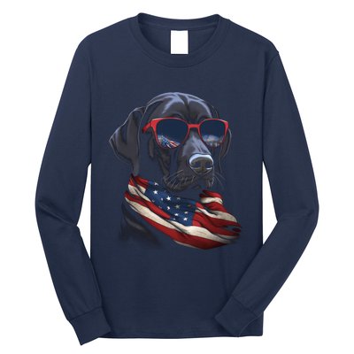 Labrador Retriever American Flag USA Tee 4th July Gifts Long Sleeve Shirt