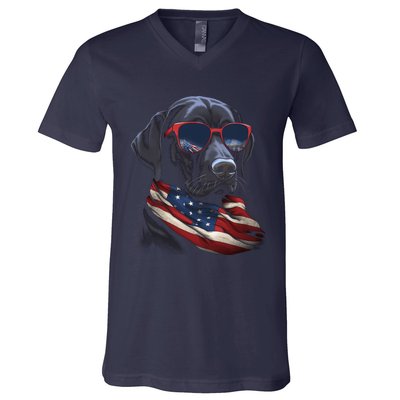 Labrador Retriever American Flag USA Tee 4th July Gifts V-Neck T-Shirt