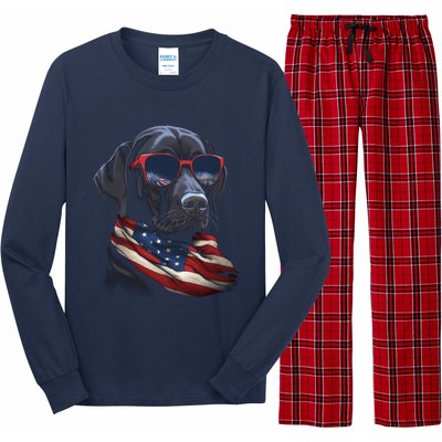 Labrador Retriever American Flag USA Tee 4th July Gifts Long Sleeve Pajama Set