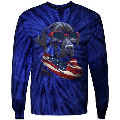 Labrador Retriever American Flag USA Tee 4th July Gifts Tie-Dye Long Sleeve Shirt