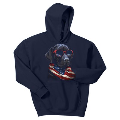 Labrador Retriever American Flag USA Tee 4th July Gifts Kids Hoodie